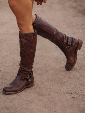 Frye Phillip Brown Tall Leather Harness Riding Boots | Boho Vintage Effect